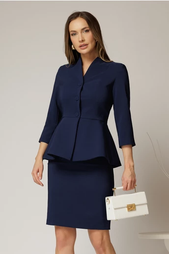 Compleu DY Fashion bleumarin cu sacou cu peplum si fusta conica