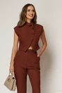 Compleu DY Fashion caramiziu cu pantaloni si vesta cu nasturi asimetrici, 3, dyfashion.ro