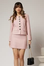 Compleu DY Fashion din tweed roz cu sacou si fusta scurta, 1, dyfashion.ro