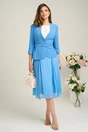 Compleu DY Fashion elegant bleu cu fusta din voal si sacou din stofa