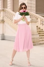 Compleu DY Fashion elegant roz cu fusta din voal si sacou din stofa