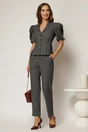 Compleu DY Fashion gri din sacou cambrat cu maneci bufante si pantalon, 1, dyfashion.ro
