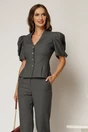 Compleu DY Fashion gri din sacou cambrat cu maneci bufante si pantalon, 3, dyfashion.ro