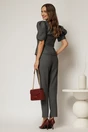 Compleu DY Fashion gri din sacou cambrat cu maneci bufante si pantalon, 2, dyfashion.ro