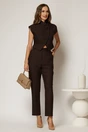 Compleu DY Fashion maro cu pantaloni si vesta cu nasturi asimetrici, 1, dyfashion.ro