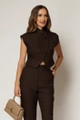 Compleu DY Fashion maro cu pantaloni si vesta cu nasturi asimetrici, 3, dyfashion.ro