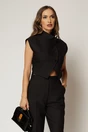 Compleu DY Fashion negru cu pantaloni si vesta cu nasturi asimetrici, 3, dyfashion.ro