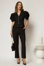Compleu DY Fashion negru din sacou cambrat cu maneci bufante si pantalon, 1, dyfashion.ro