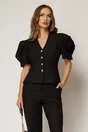 Compleu DY Fashion negru din sacou cambrat cu maneci bufante si pantalon, 3, dyfashion.ro