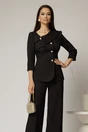 Compleu DY Fashion negru din sacou cu funda si nasturi perla si pantaloni, 3, dyfashion.ro