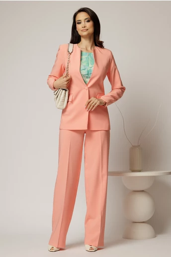 Compleu DY Fashion roz somon din sacou si pantalon si inchidere la un nasture