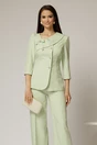 Compleu DY Fashion verde fistic din sacou cu funda si nasturi perla si pantaloni, 3, dyfashion.ro