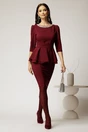 Compleu elegant din stofa bordo cu peplum si strasuri la decolteu, 3, dyfashion.ro