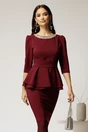 Compleu elegant din stofa bordo cu peplum si strasuri la decolteu, 1, dyfashion.ro