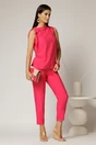 Compleu fucsia din vascoza cu bluza fara maneci si pantalon lejer, 1, dyfashion.ro
