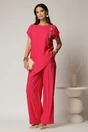 Compleu fucsia din viscoza din bluza asimetrica si pantalon lejer, 1, dyfashion.ro