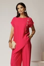 Compleu fucsia din viscoza din bluza asimetrica si pantalon lejer, 3, dyfashion.ro