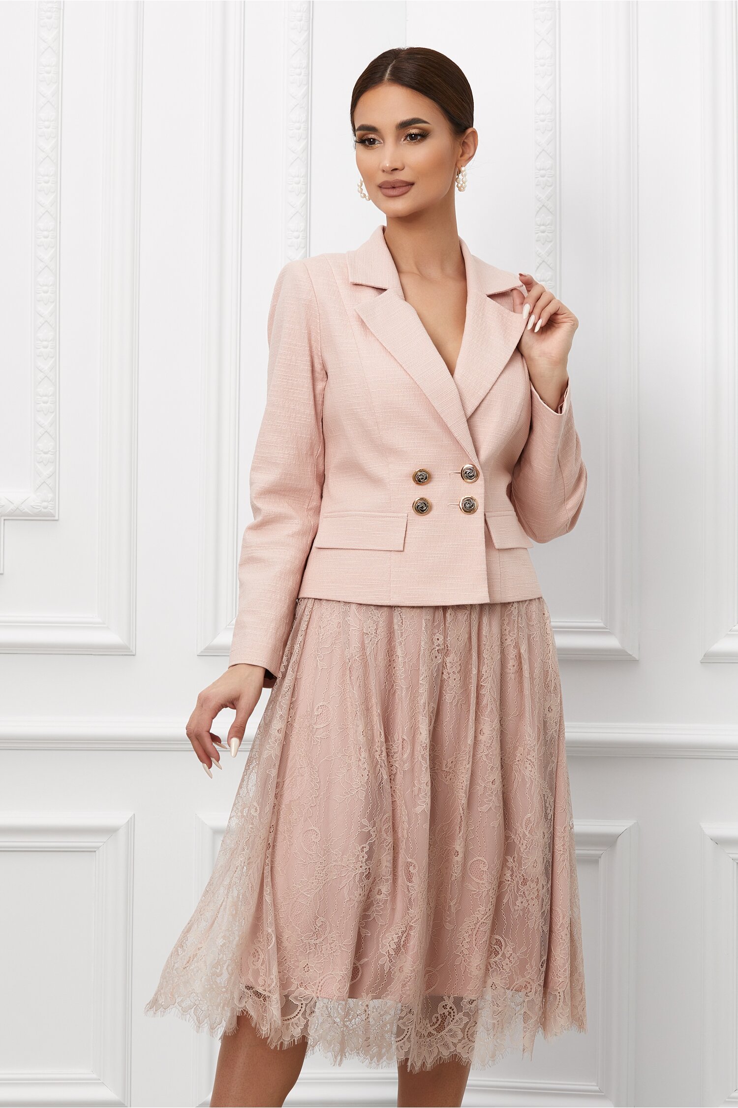 Compleu Ginette roz cu fusta din dantela 2022 ❤️ Pret Super dyfashion imagine noua 2022
