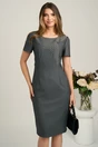 Compleu gri cu rochie midi conica din stofa si sacou cambrat din brocard- Viada, 2, dyfashion.ro