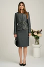 Compleu gri cu rochie midi conica din stofa si sacou cambrat din brocard- Viada, 5, dyfashion.ro