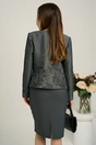 Compleu gri cu rochie midi conica din stofa si sacou cambrat din brocard- Viada, 3, dyfashion.ro