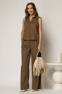 Compleu kaki din in cu vesta si pantaloni evazati, 1, dyfashion.ro