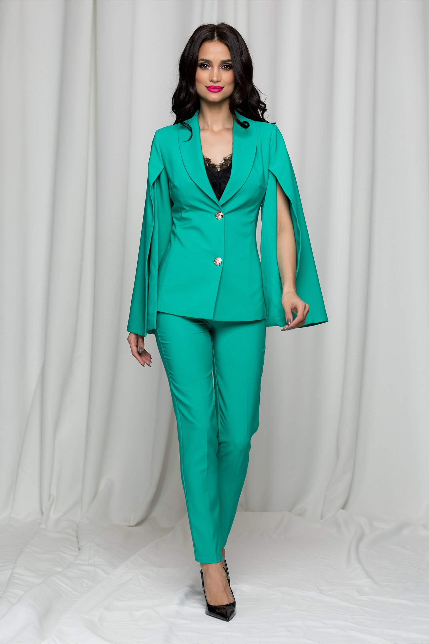 Compleu LaDonna verde din doua piese cu pantaloni dyfashion.ro imagine 2022 13clothing.ro