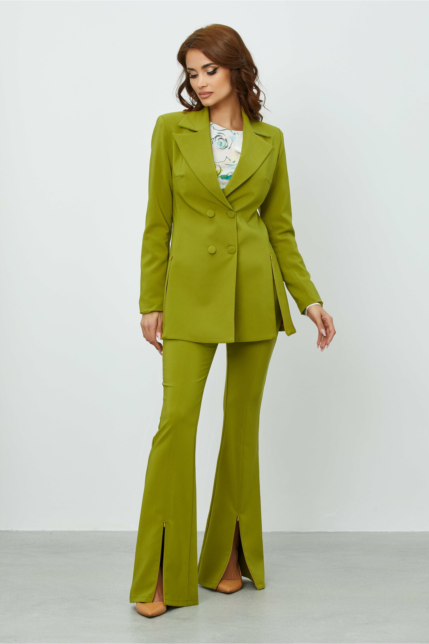 Compleu LaDonna verde olive cu sacou si pantaloni evazati 2022 ❤️ Pret Super dyfashion imagine noua 2022