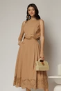 Compleu maro din poplin format din fusta clos si top scurt, 1, dyfashion.ro