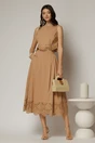 Compleu maro din poplin format din fusta clos si top scurt, 3, dyfashion.ro