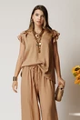 Compleu maro din viscoza cu bluza si pantaloni lejeri, 3, dyfashion.ro