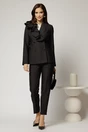 Compleu negru cu pantalon si sacou cu volanase la rever, 1, dyfashion.ro