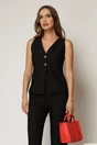 Compleu negru cu vesta cambrata si pantaloni usor evazati, 3, dyfashion.ro