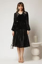 Compleu negru din bluza din catifea si fusta plisata satinata, 3, dyfashion.ro
