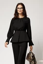 Compleu negru din stofa cu bluza din voal cu peplum si pantaloni lejeri, 3, dyfashion.ro