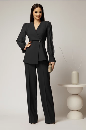 Compleu negru sacou cu pantalon cu maneci din dantela