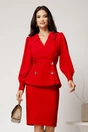 Compleu rosu din stofa cu sacou si fusta, 1, dyfashion.ro