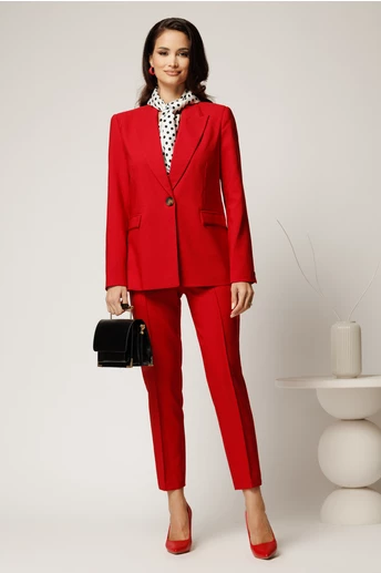 Compleu rosu din stofa cu sacou si pantaloni