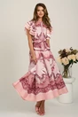 Compleu roz cu bluza si fusta midi din viscoza cu imprimeu, 1, dyfashion.ro
