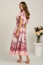 Compleu roz cu bluza si fusta midi din viscoza cu imprimeu, 2, dyfashion.ro