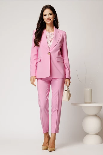 Compleu roz din stofa cu sacou si pantaloni