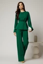 Compleu verde din stofa cu bluza din voal cu peplum si pantaloni lejeri, 1, dyfashion.ro