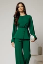 Compleu verde din stofa cu bluza din voal cu peplum si pantaloni lejeri, 3, dyfashion.ro