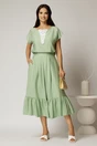 Compleu verde fistic de vara din rayon din fusta si bluza cu aplicatie pe bust, 1, dyfashion.ro