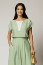 Compleu verde fistic de vara din rayon din fusta si bluza cu aplicatie pe bust, 3, dyfashion.ro
