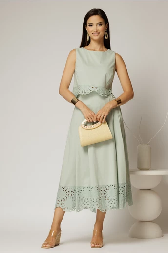 Compleu verde fistic din poplin format din fusta clos si top scurt