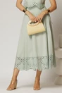 Compleu verde fistic din poplin format din fusta clos si top scurt, 4, dyfashion.ro