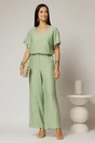 Compleu verde fistic din viscoza cu pantalon si bluza cu maneci lejere, 1, dyfashion.ro