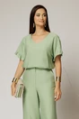 Compleu verde fistic din viscoza cu pantalon si bluza cu maneci lejere, 3, dyfashion.ro
