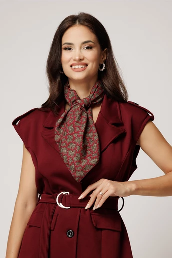 Esarfa bordo cu imprimeu verde